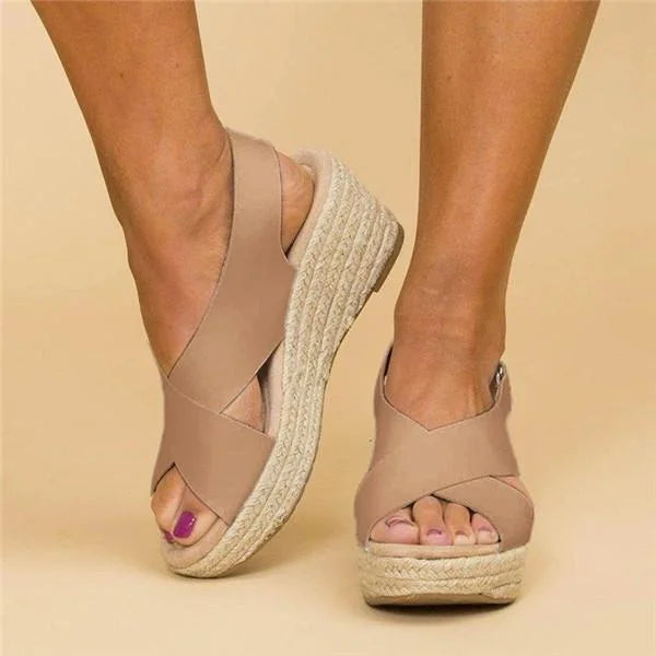 Cross Strap Espadrille Wedge Slingback Sandal