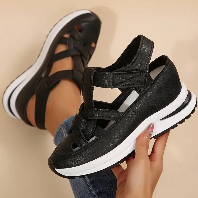 Woven Strap Velcro Closure Platform Casual Sandal