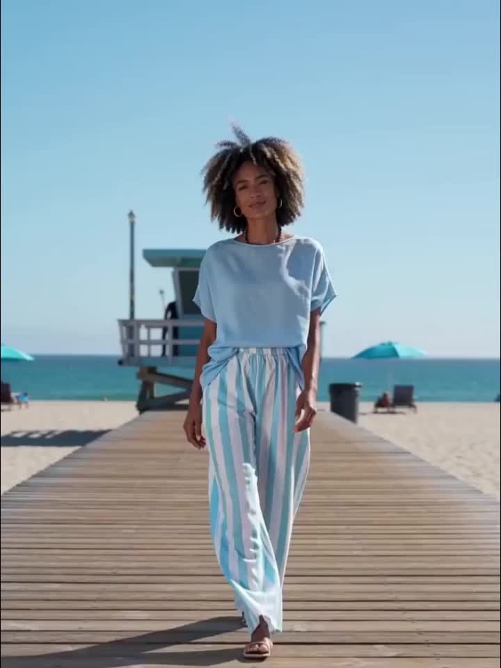 Striped Wide Leg Two Piece Set for Vacation Style