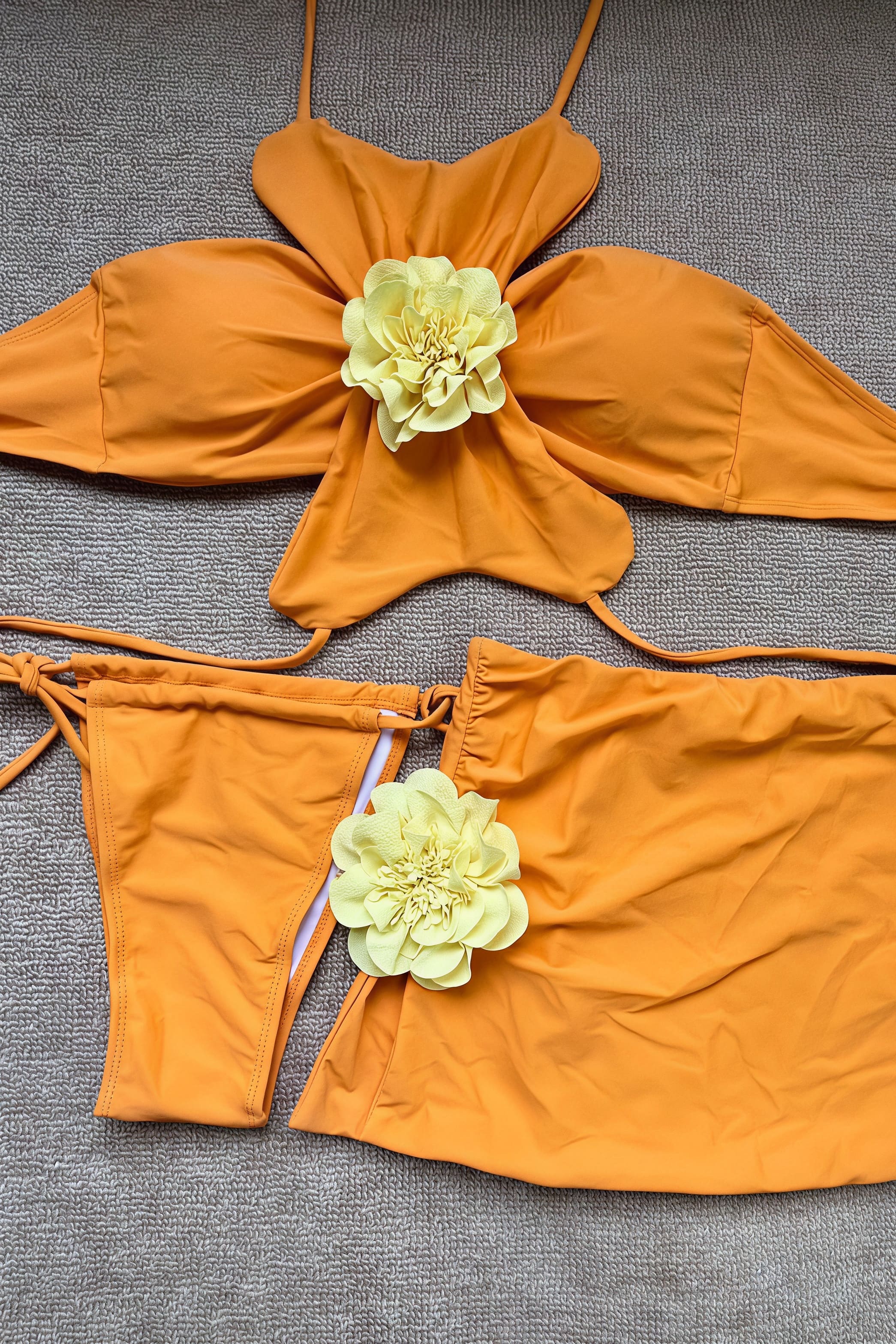 Sexy Floral Design Three Piece Swim Set