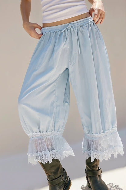 Hollow Out Lace Tie Casual Pants