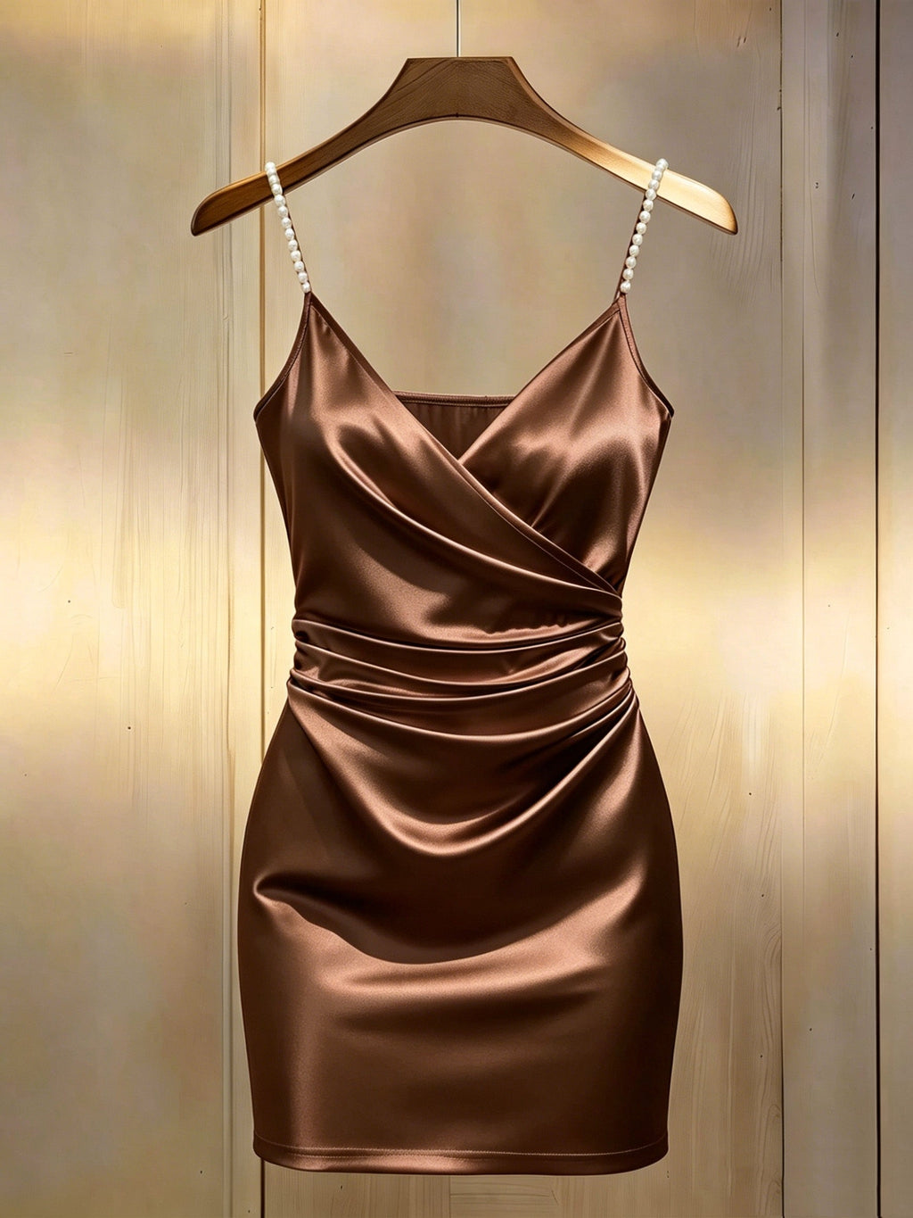 Pearl Strap Wrap Mini Homecoming Dress