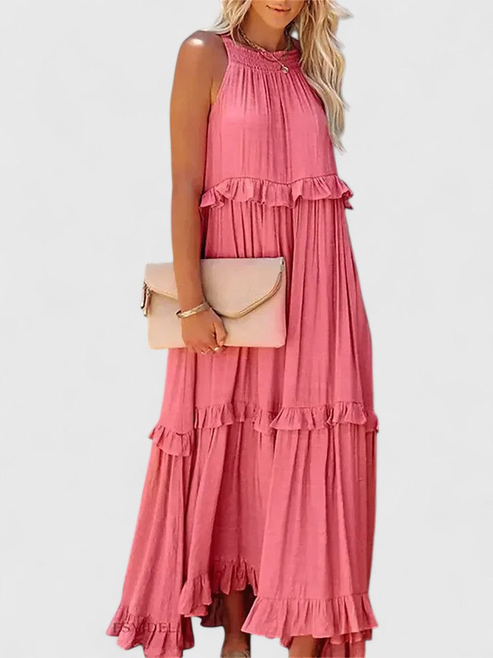 Sleeveless Tiered Maxi Summer Dress Ruffle Detail Loose Fit