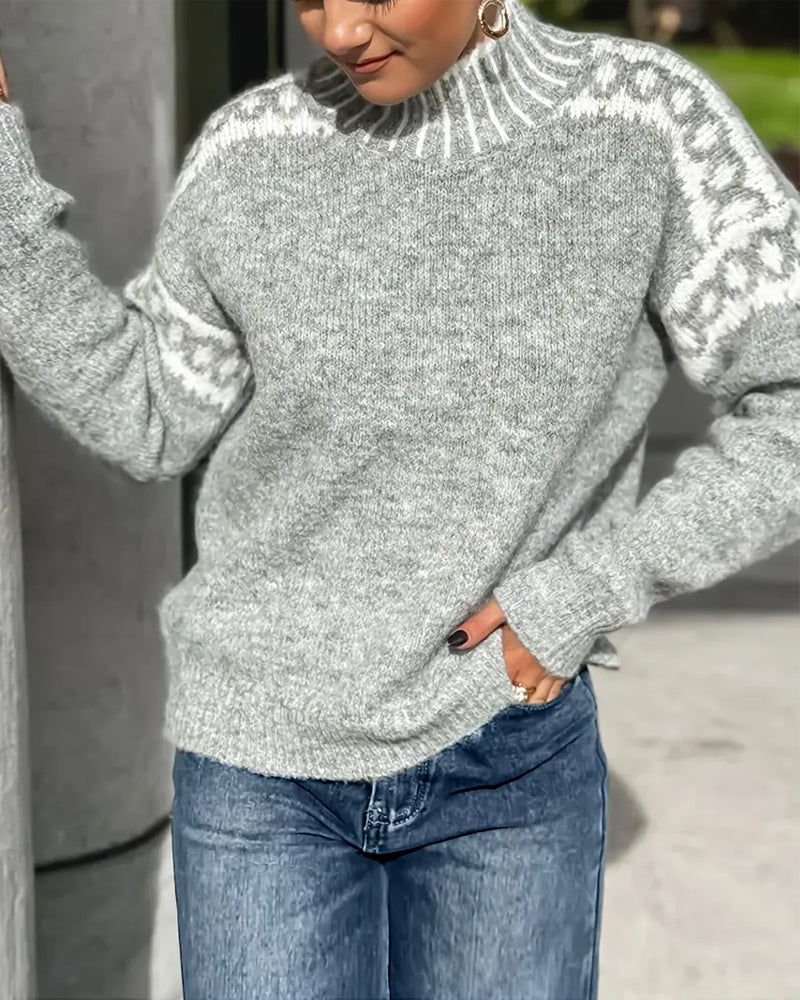 Liah | Women's Nordic Pattern Mock Neck Sweater