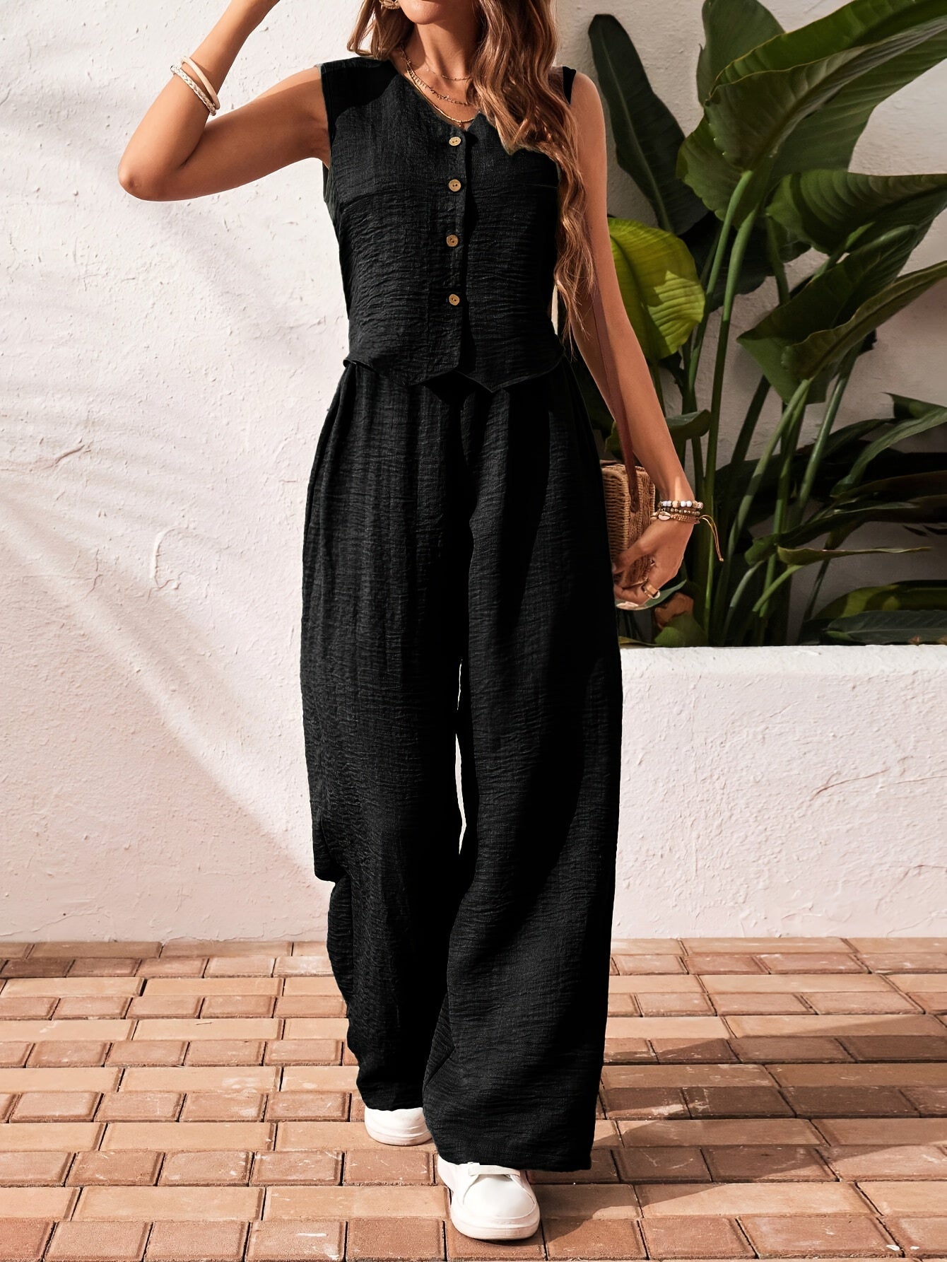 Sleeveless Wide Leg Two Piece Set