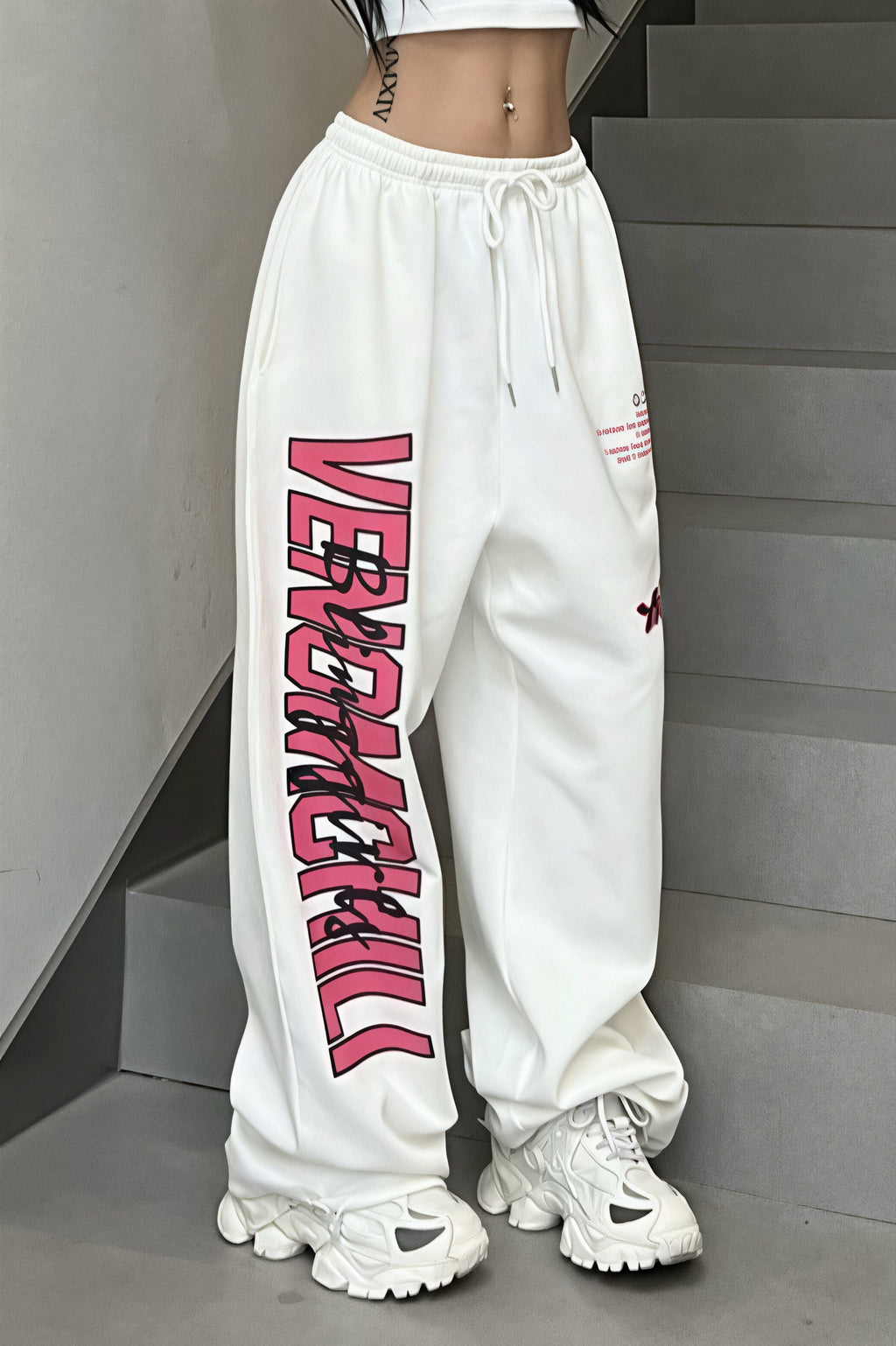 Hip Hop Print Draped Wide Leg Pants