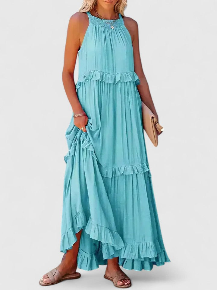 Sleeveless Tiered Maxi Summer Dress Ruffle Detail Loose Fit