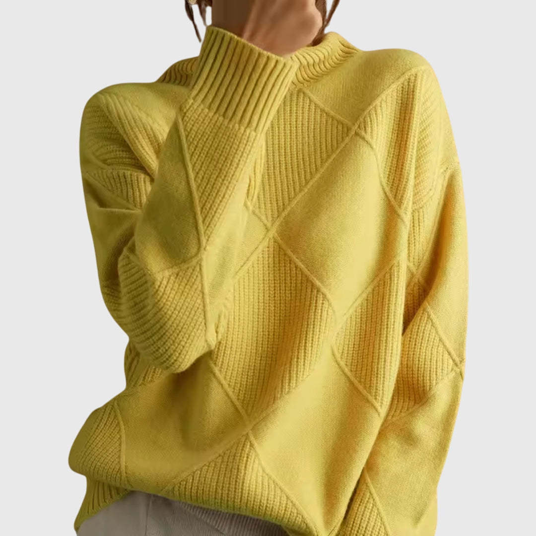 Angela | Women's Roll Neck Sweater with Diagonal Seam Detail