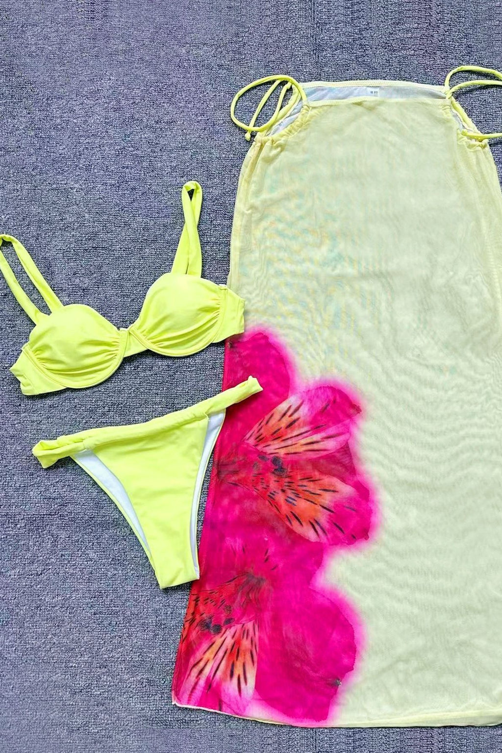 Floral Print Mesh Maxi Three Piece Swim Sets