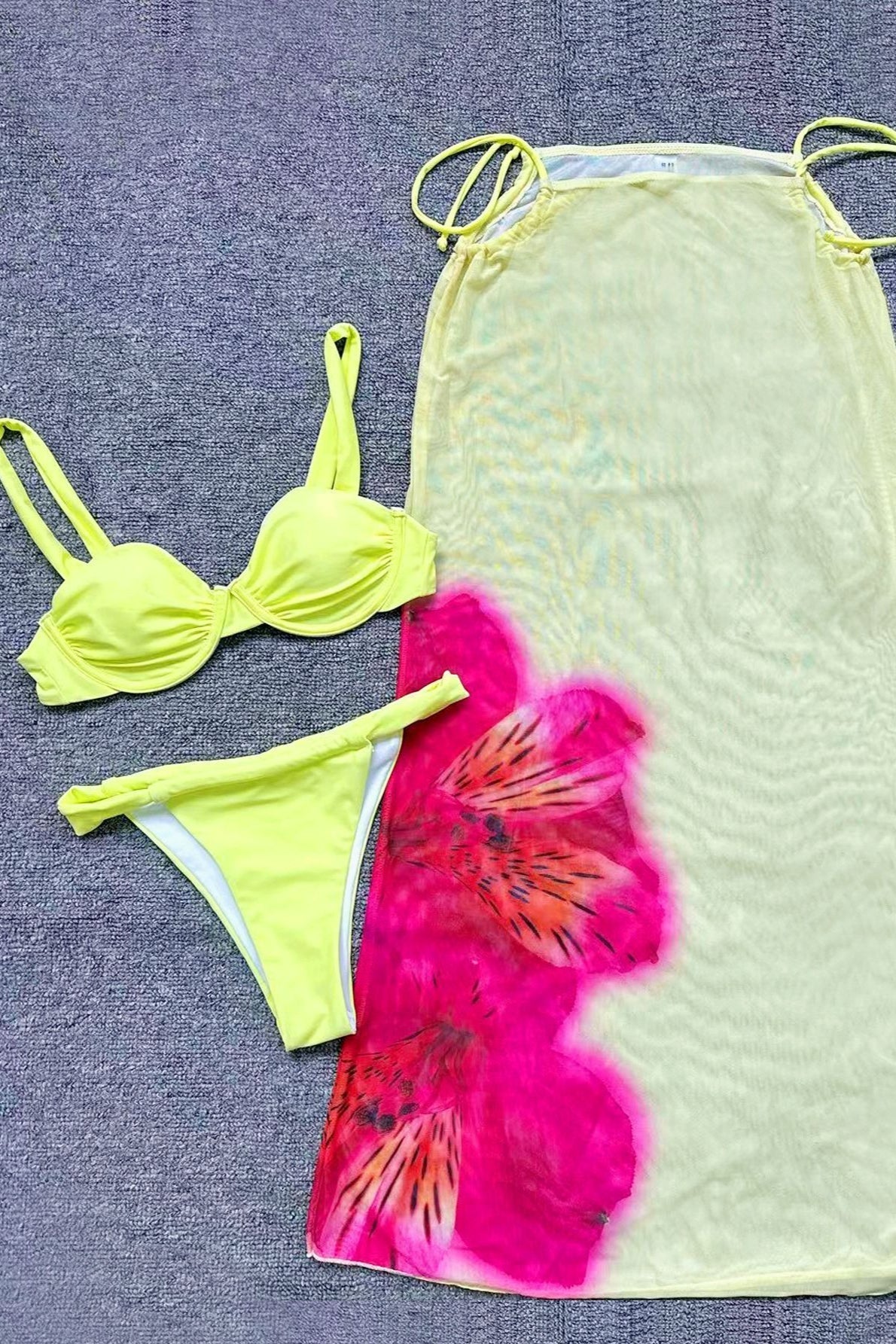 Floral Print Mesh Maxi Three Piece Swim Sets
