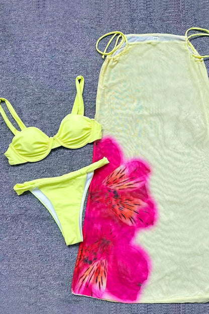 Floral Print Mesh Maxi Three Piece Swim Sets