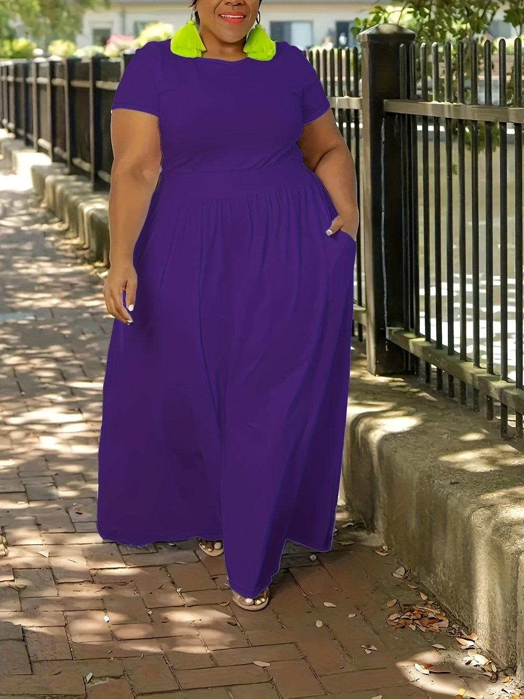 Plus Size Short Sleeve Flowy Maxi Dress