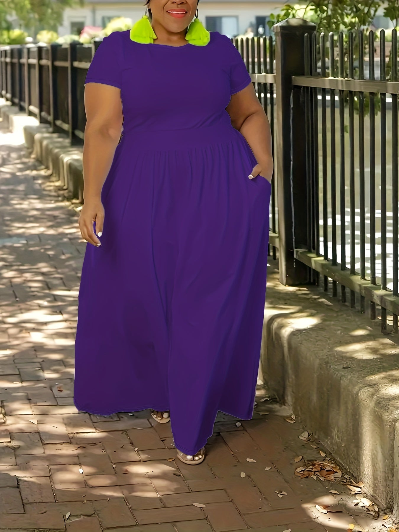 Plus Size Short Sleeve Flowy Maxi Dress