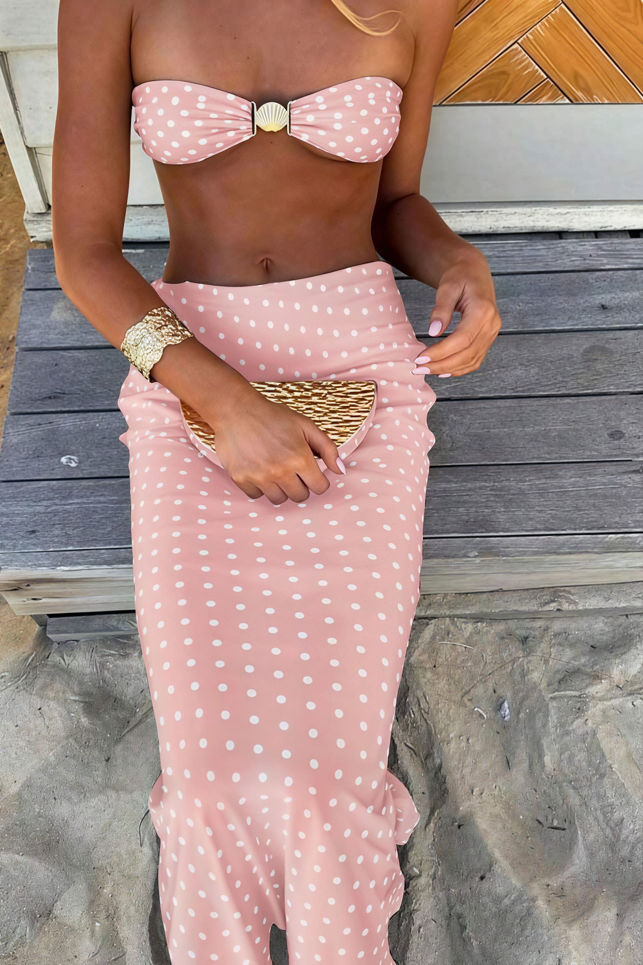Sexy Polka Dot Mesh Skirt Three Piece Swim Set