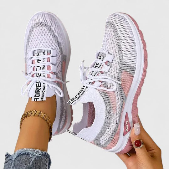 Colorblock Mesh Text Tab Lace Up Cushioned Running Sneaker