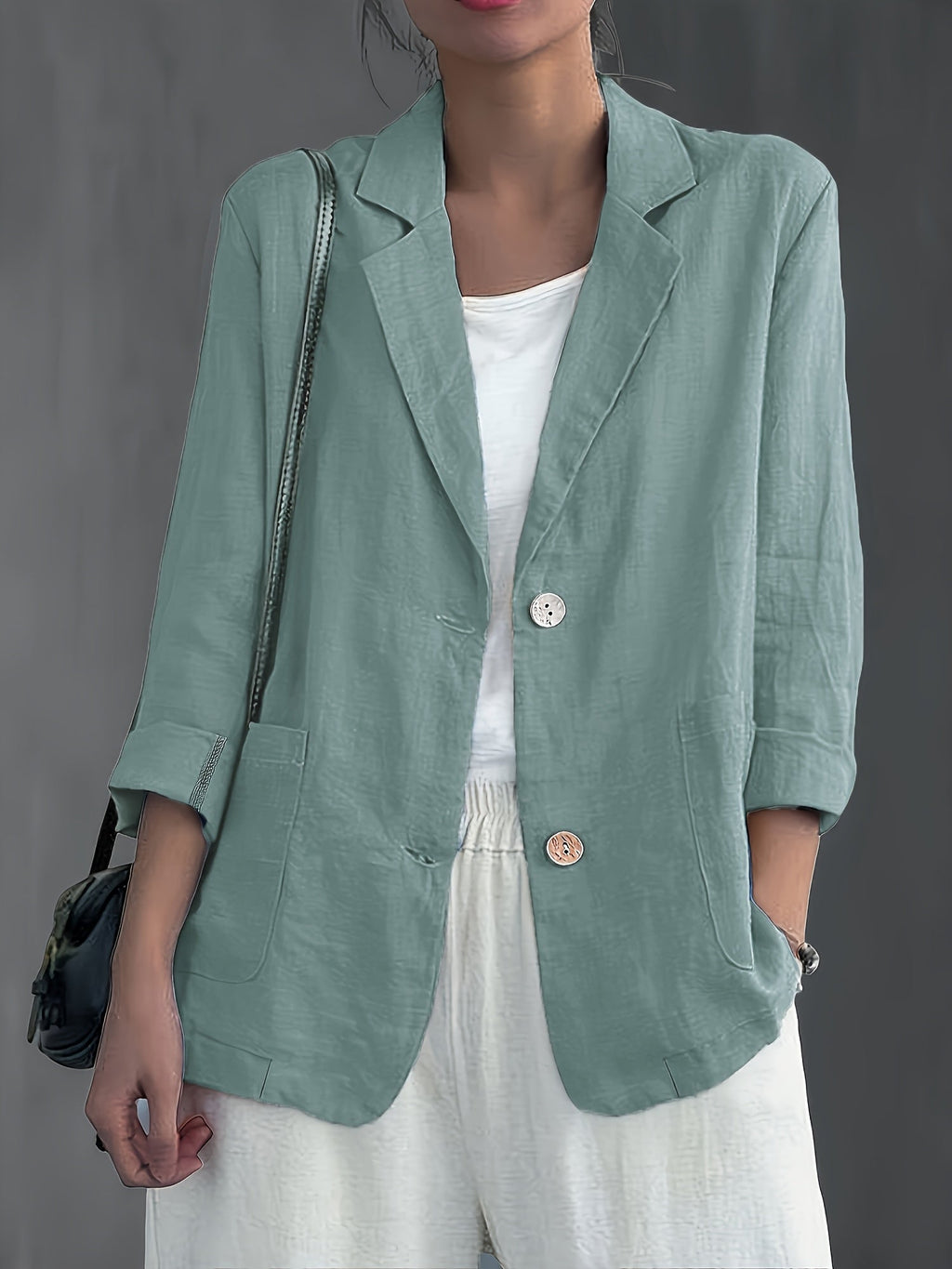 Tailored Linen Blazer with Patch Pockets for Casual Style