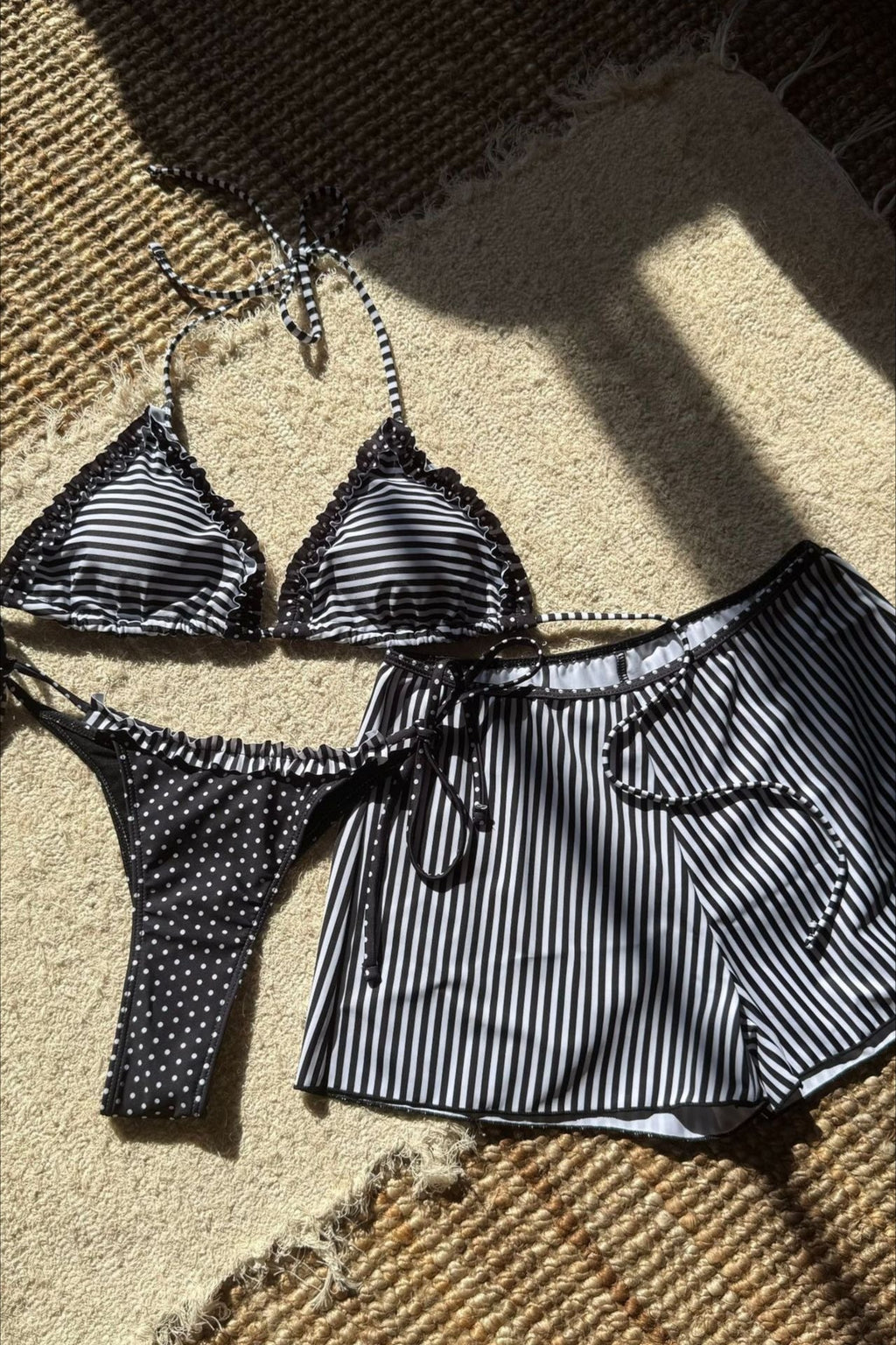 Colorblock Polka Dot Three Piece Swim Set