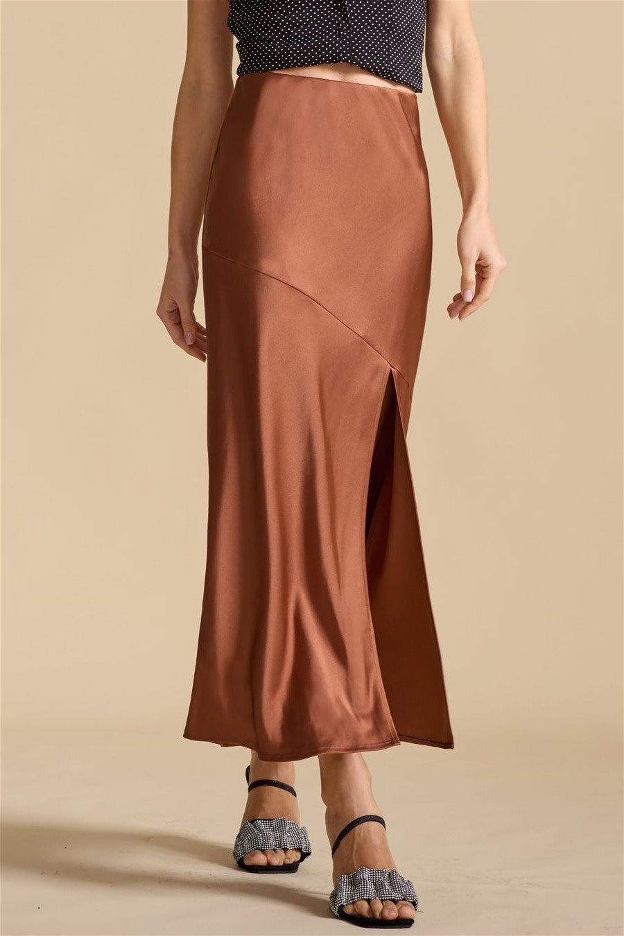 Elegant Satin Slit Bodycon Maxi Skirt