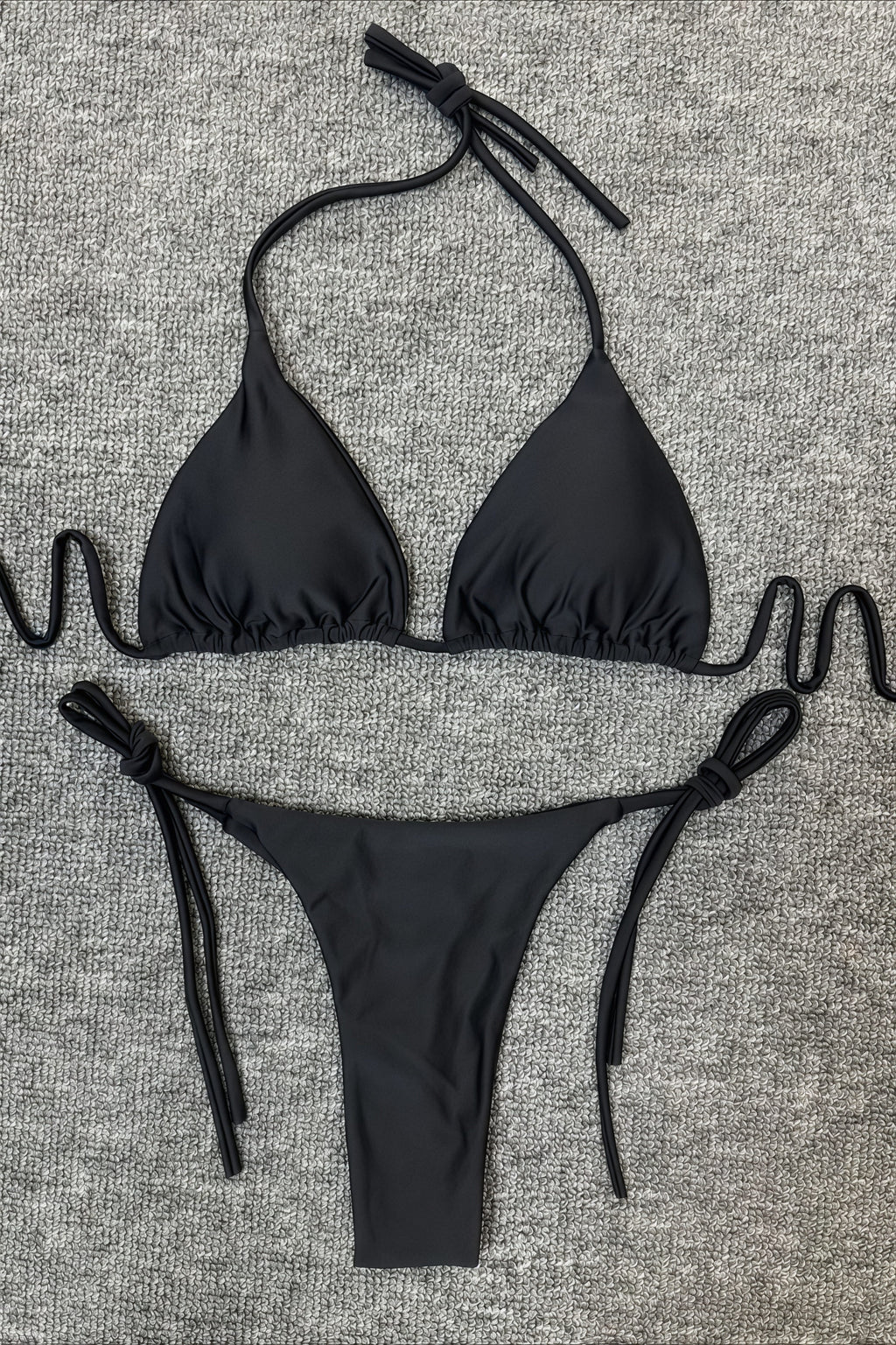 Chic Solid High Waist Halter Triangle Bikini Sets
