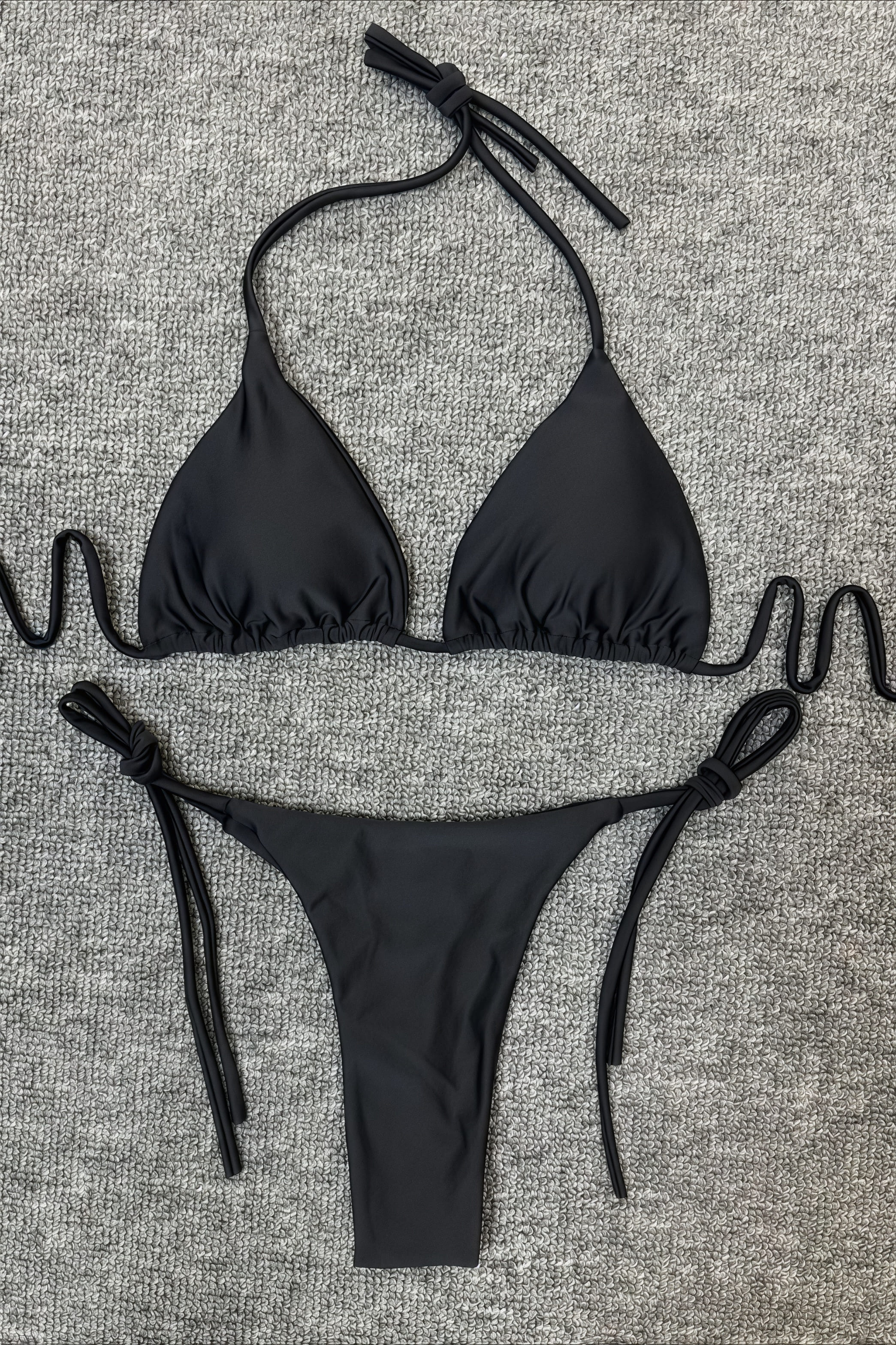 Chic Solid High Waist Halter Triangle Bikini Sets
