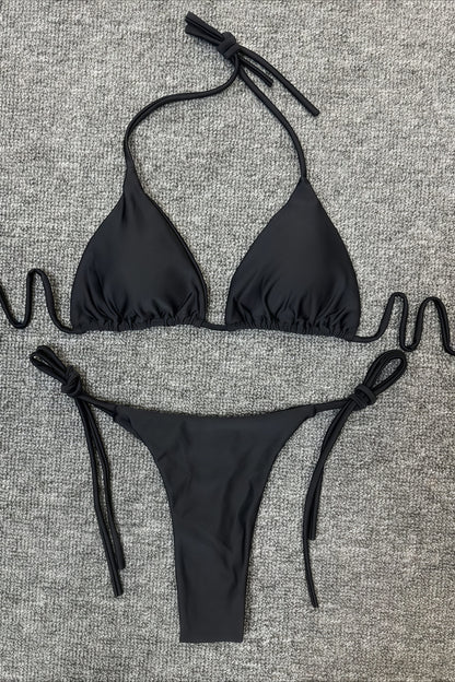 Chic Solid High Waist Halter Triangle Bikini Sets