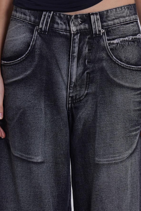 Vintage Faded Wing Print Baggy Jeans