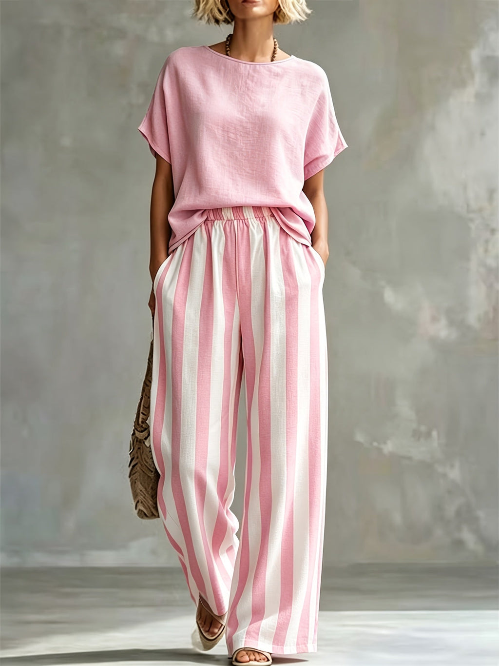 Striped Wide Leg Two Piece Set for Vacation Style