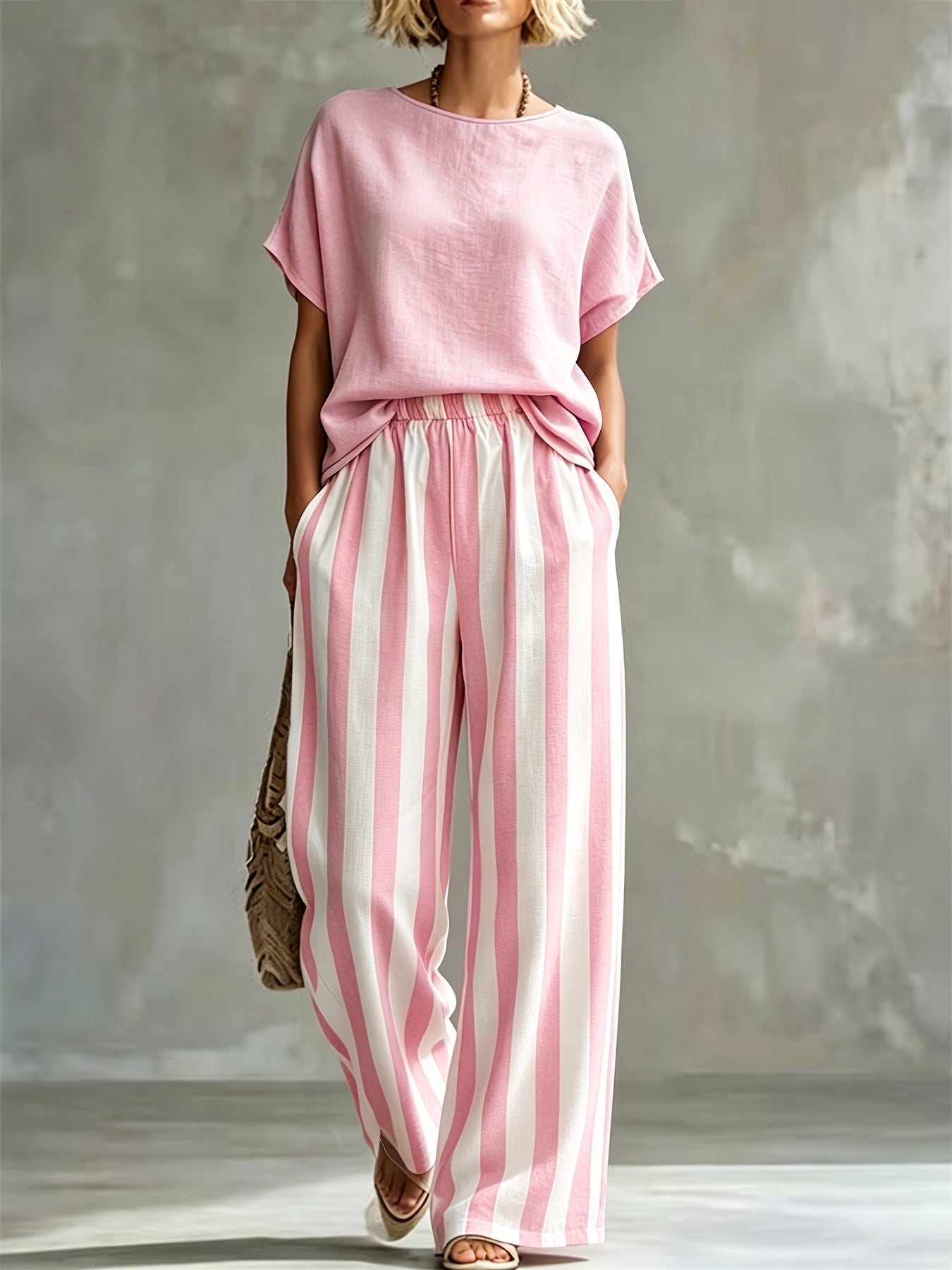 Striped Wide Leg Two Piece Set for Vacation Style