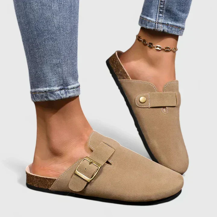Suede Buckle Cork Sole Casual Flat Loafer