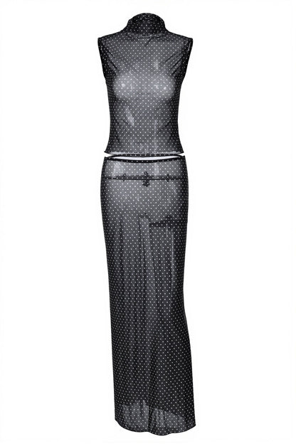 Polka Dot Sleeveless Top High Waist Maxi Skirt Sets