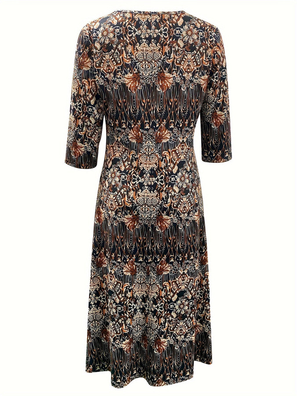 Venitia-Vintage Floral Print Midi Dress