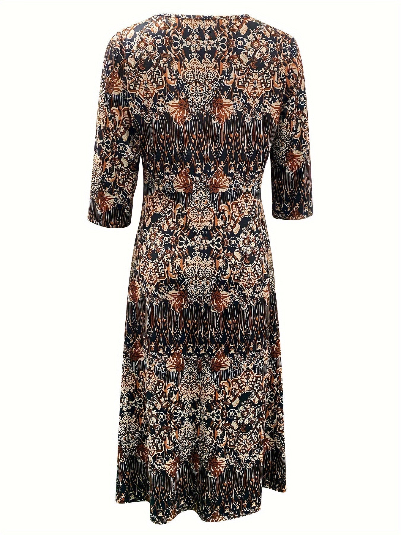 Venitia-Vintage Floral Print Midi Dress