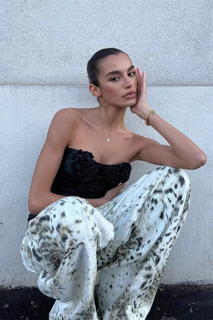 Retro Washed Leopard Wide Leg Jeans