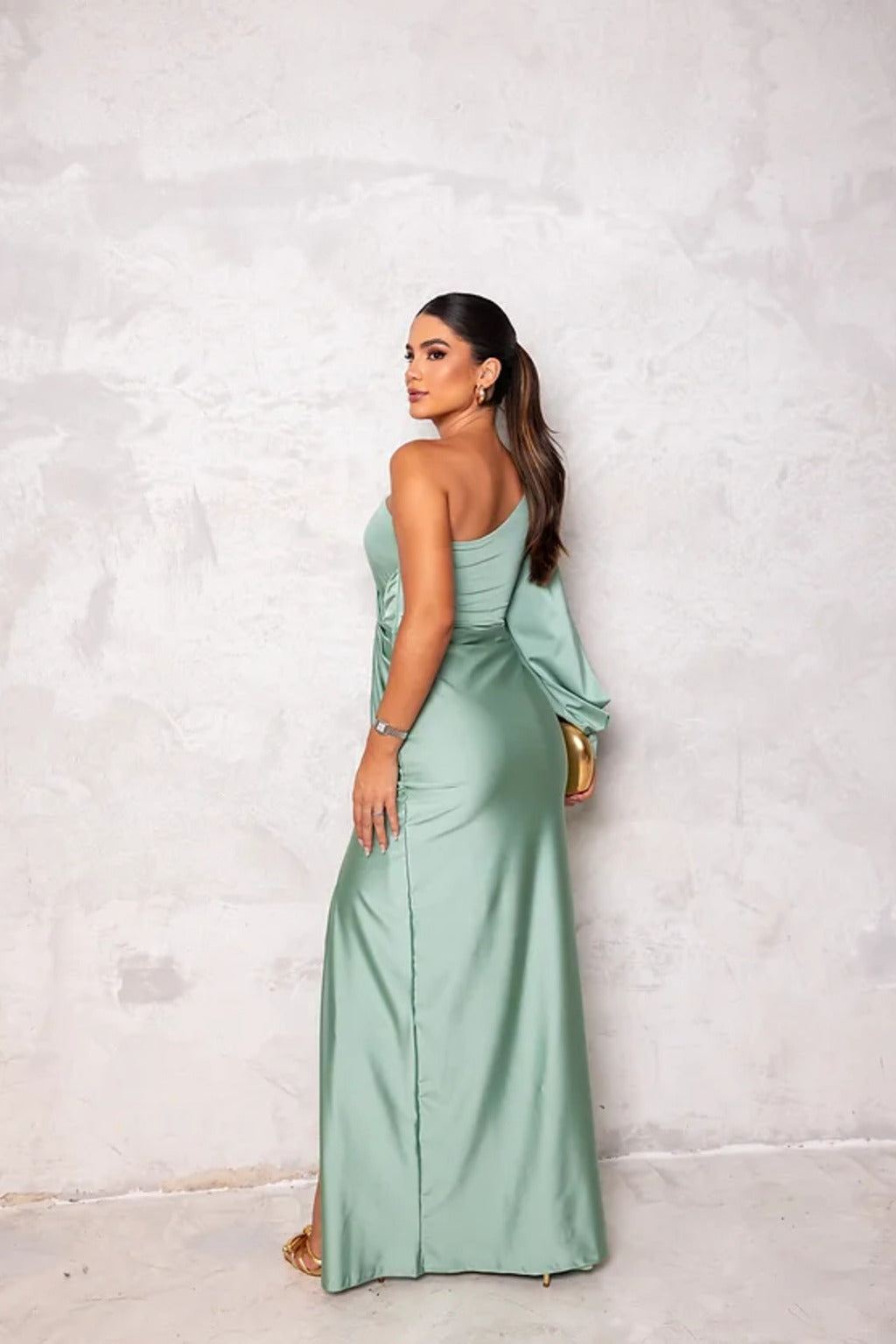 One-Shoulder Knot Front Split Sleeve Homecoming Dress