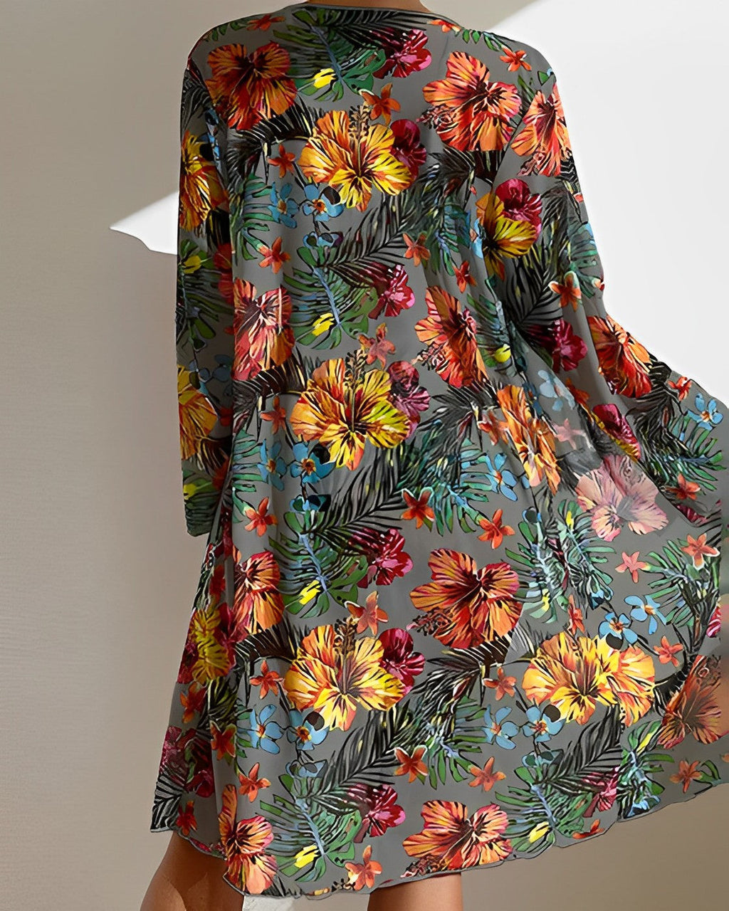 Tropical Floral Tie Front Bikini & Kimono Cover Up Set