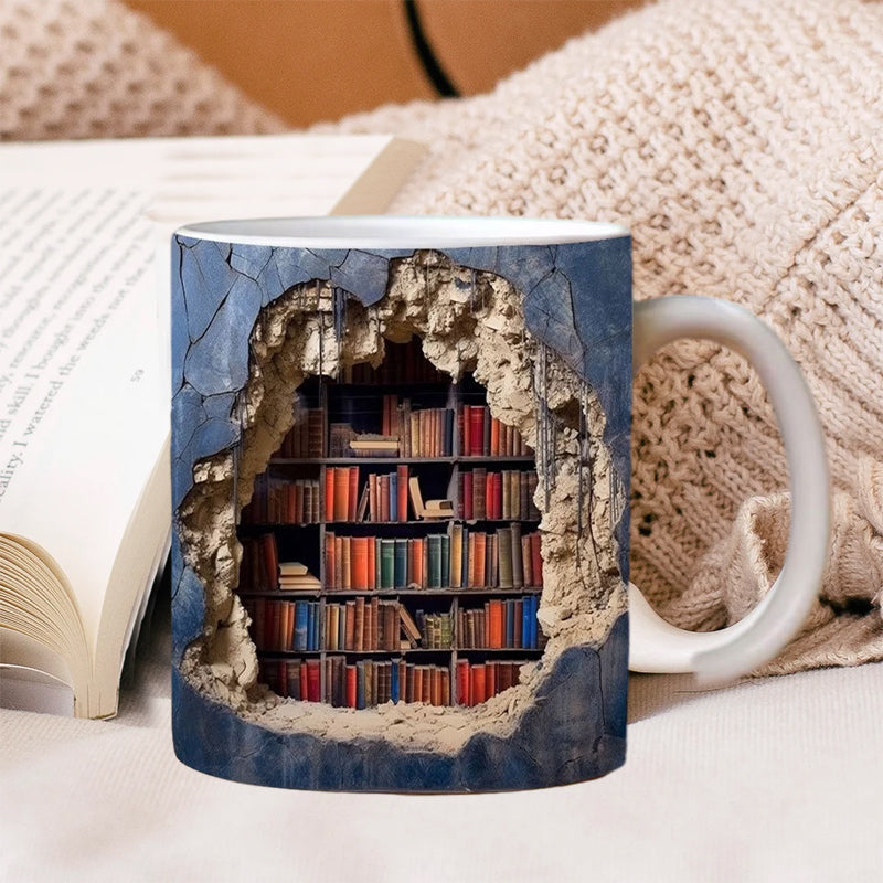 3D Library Bookshelf Mug | Coffee Mugs Gift for Book Lovers