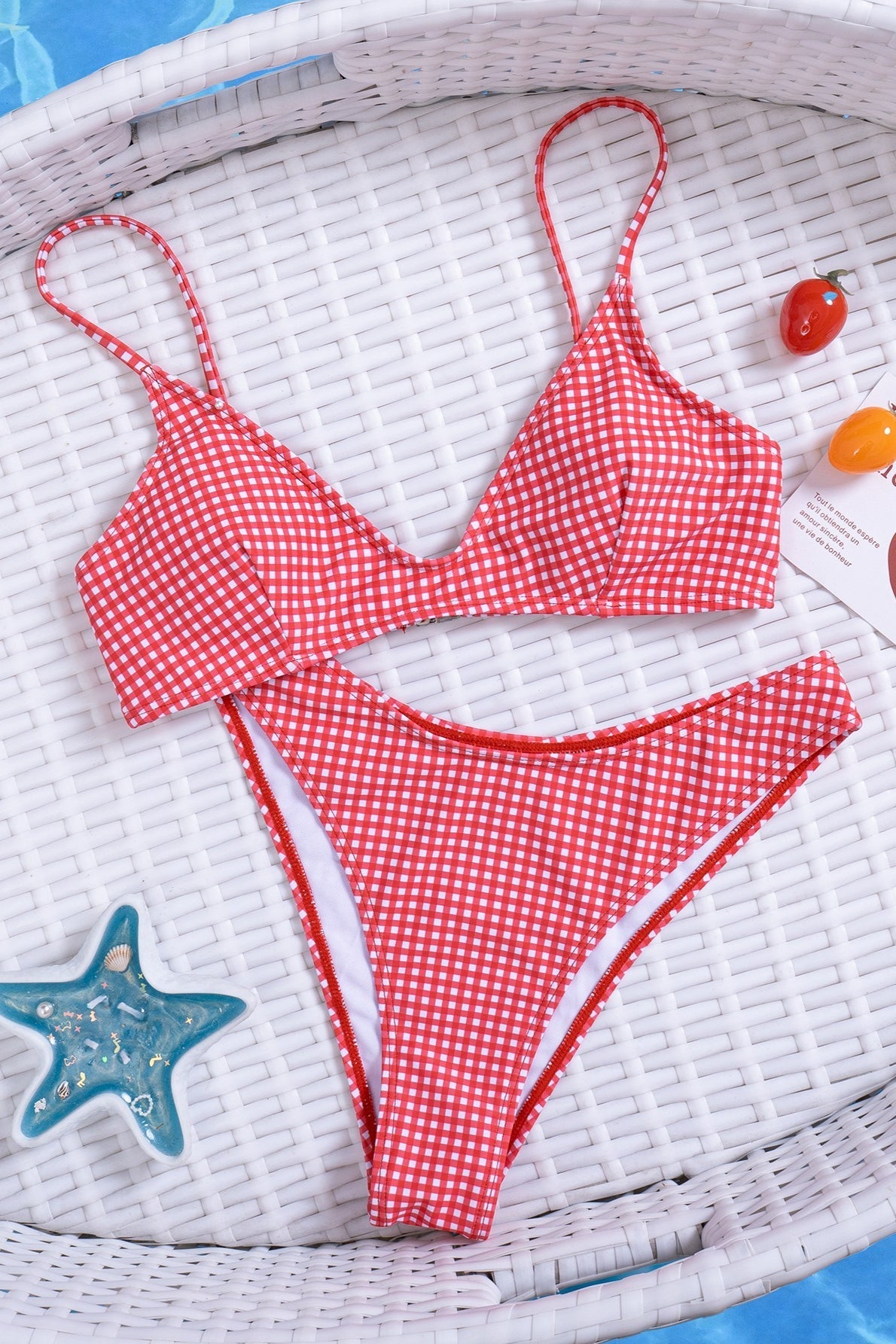 Plaid V Neck Sexy Bikini Set