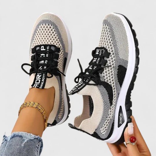 Colorblock Mesh Text Tab Lace Up Cushioned Running Sneaker