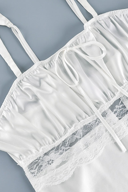 Satin lace-tie cami two-piece set from Hicosy — view 4