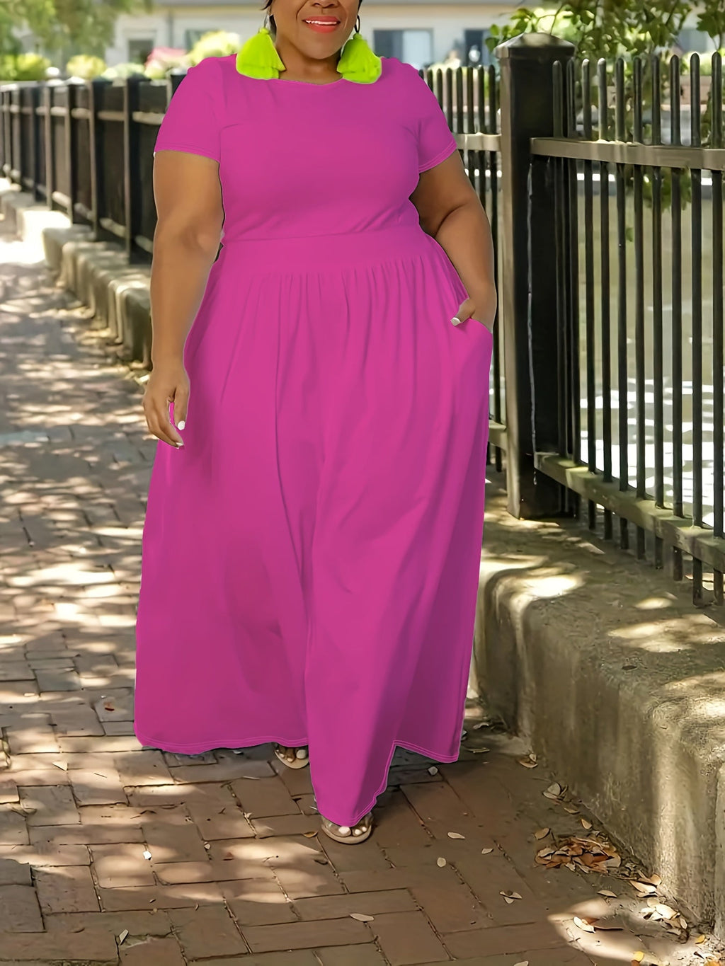 Plus Size Short Sleeve Flowy Maxi Dress