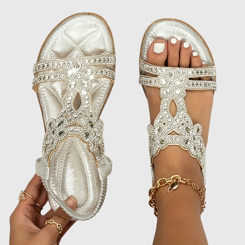 Rhinestone Embellished Boho Flat Sandal - Vacation Resort
