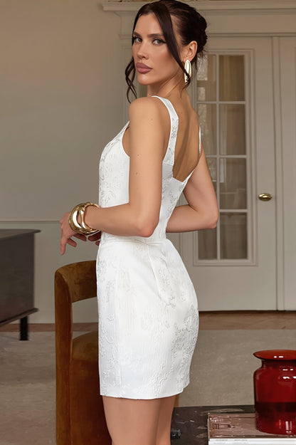 Chic Jacquard Square Neck Cami Bodycon Mini Dress