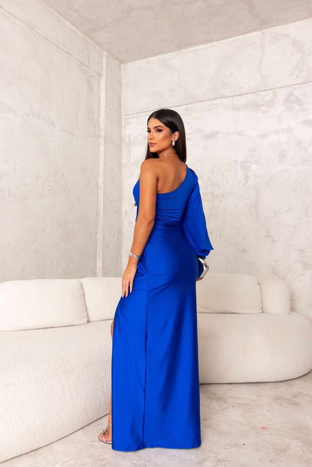 One-Shoulder Knot Front Split Sleeve Homecoming Dress
