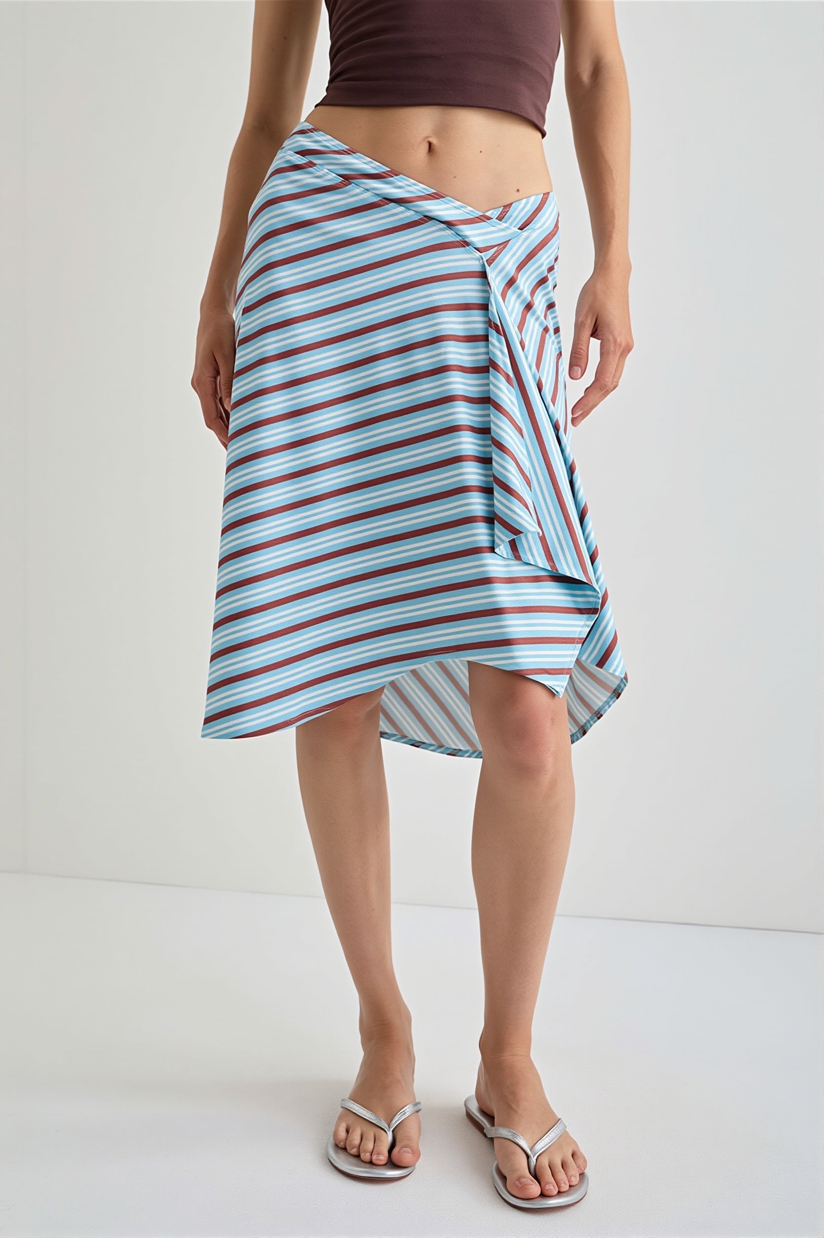 Elegant Striped Irregular Midi Skirt