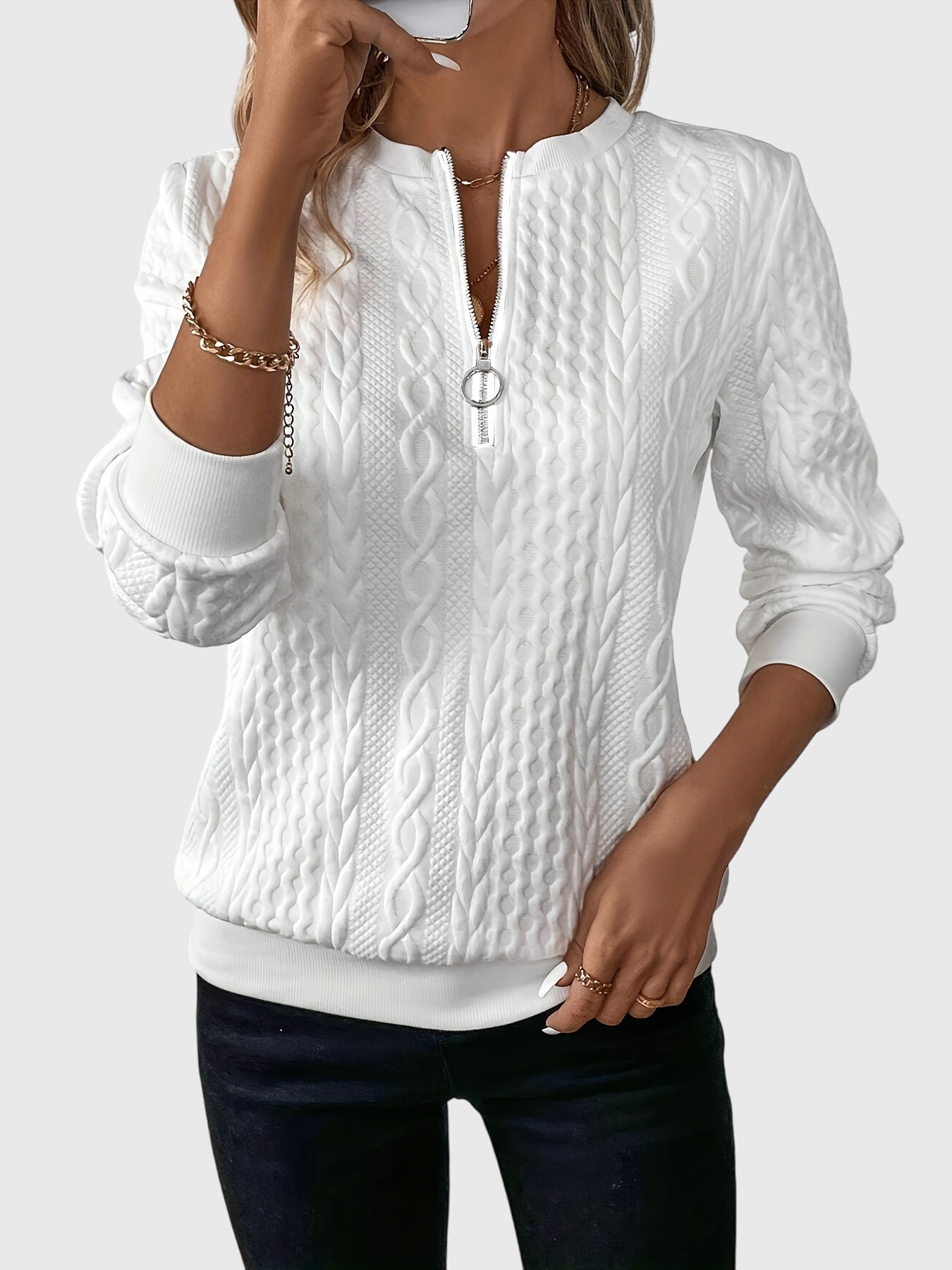 Nora | Women's Cable Knit Quarter-Zip Sweater