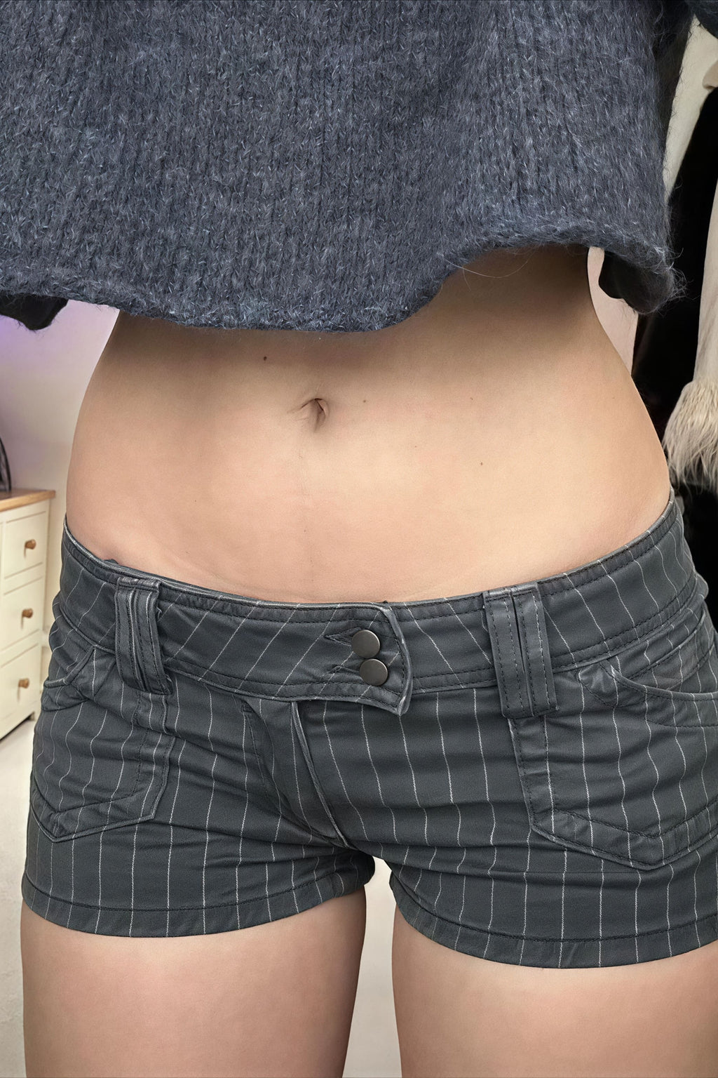 Low Waist Double Breasted Denim Shorts