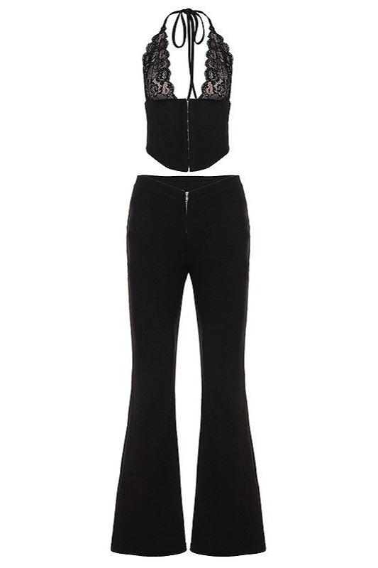 Lace halter slim-pant two-piece set from Hicosy — view 4