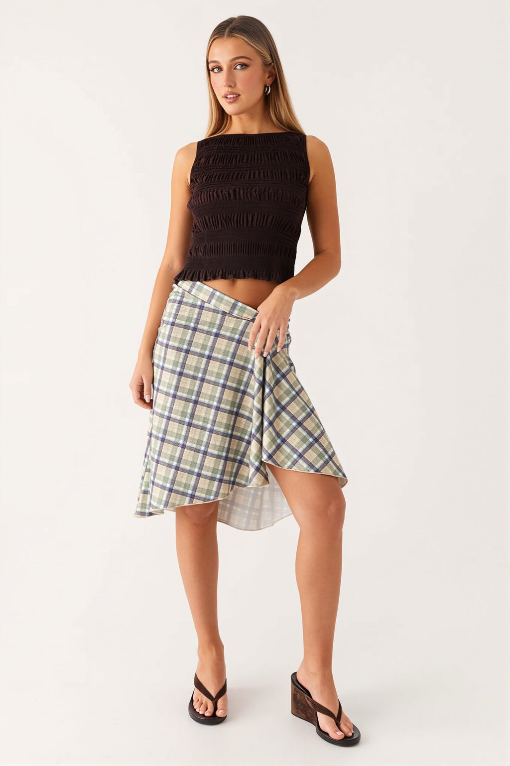 Elegant Striped Irregular Midi Skirt