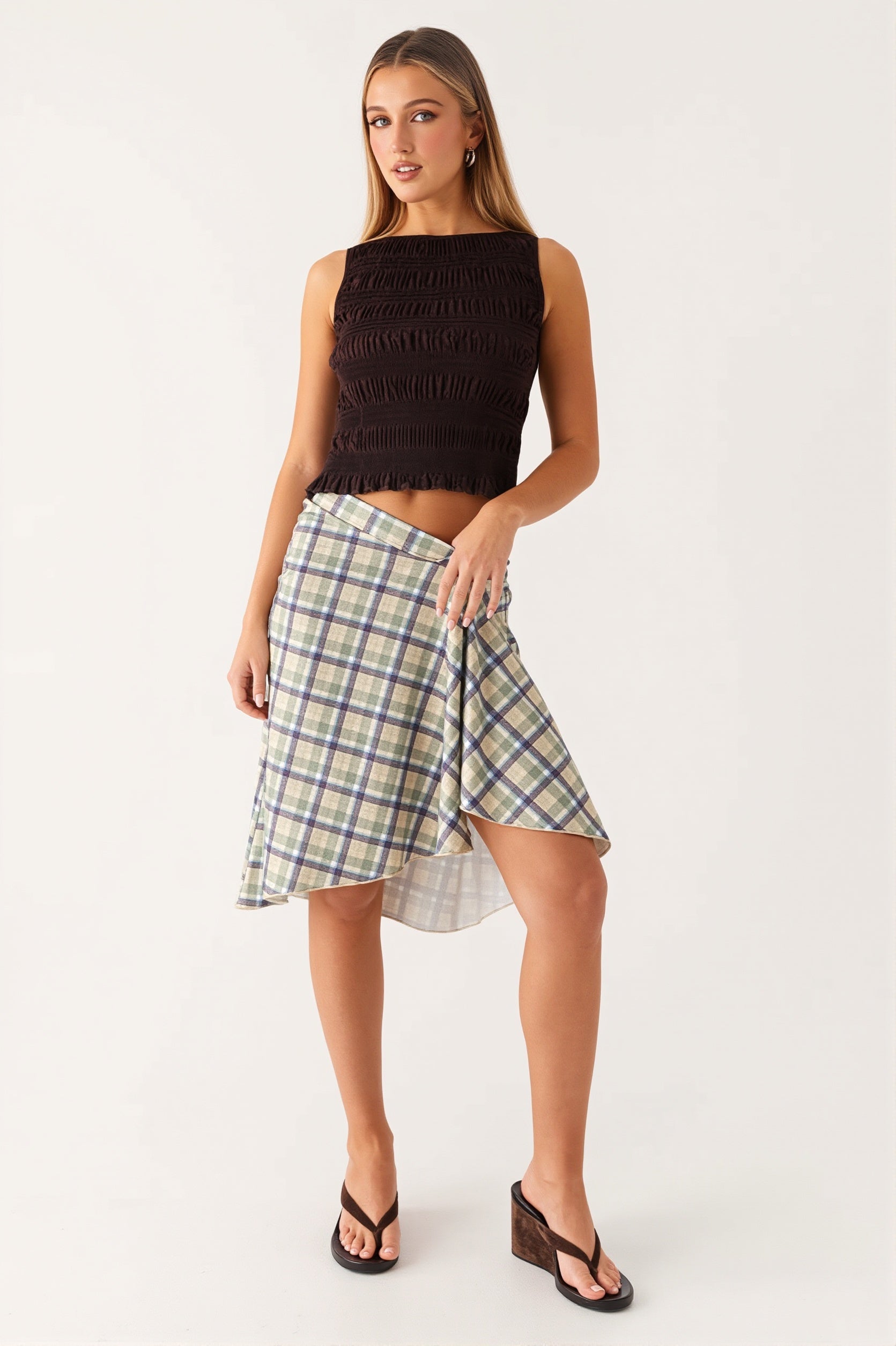 Elegant Striped Irregular Midi Skirt