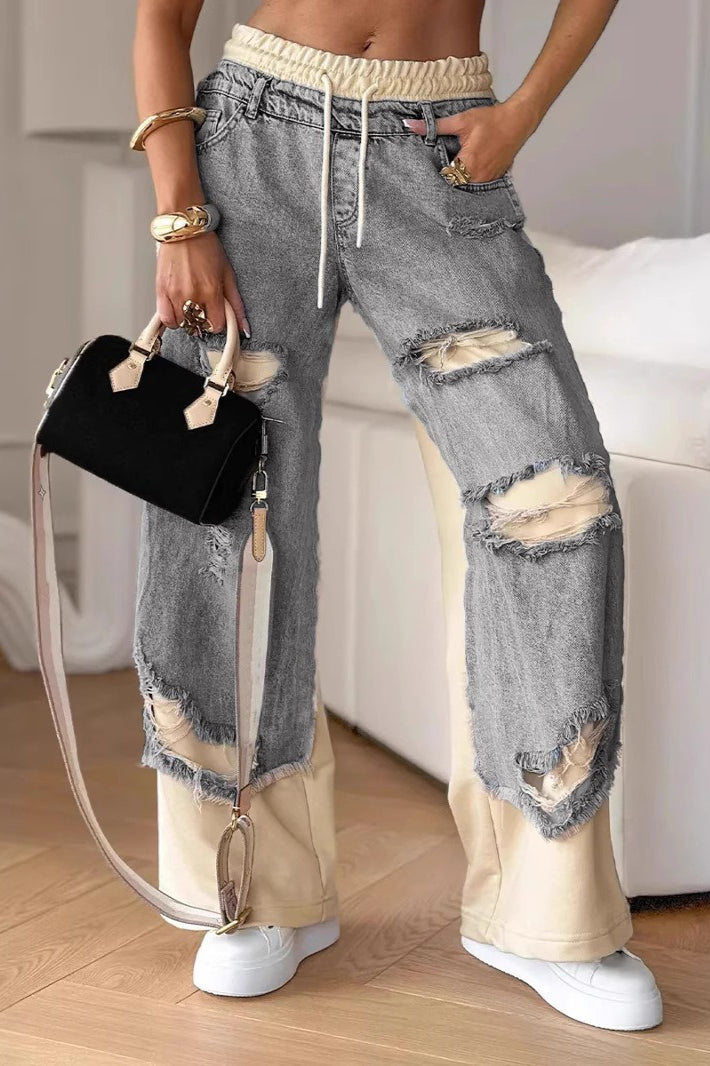 Distressed Tie Detail Streetwear Jeans